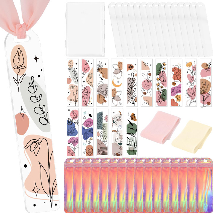 Shejdgart Acrylic Bookmark Making Kits - 50 Pcs Clear Acrylic Bookmark Blanks Set with Music Theme UV DTF Transfer Stickers, 10 Pcs Tassels, DIY Craf