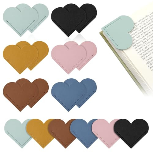 18 pcs Leather Heart Bookmarks, 6 Colors Cute Book Marks, Corner Page Book Marks, Reading Gifts for Women, Teachers, Students, Reading Lovers, School