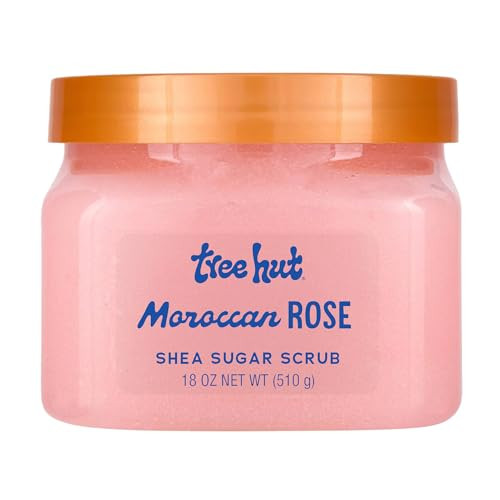Tree Hut Moroccan Rose Shea Sugar Scrub, Exfoliating & Hydrating Body Scrub with Shea Butter & Essential Oils, Smooth & Soften Skin, 18 oz