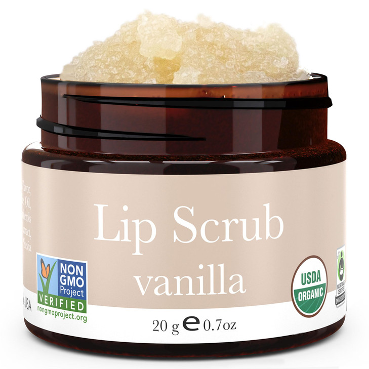 USDA Organic Lip Scrub Vanilla - USA Made with Natural Ingredients, Valentines Day Gifts, Moisturizing Scrub Exfoliator for Dry Lips, Lip Sugar Scrub