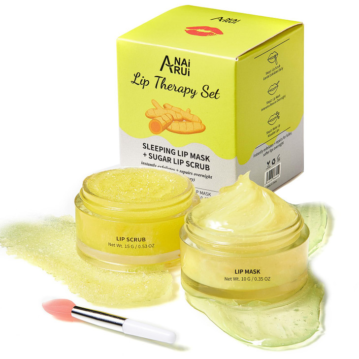ANAI RUI Lip Care Kit, Lip Sugar Scrub Set, Lip Sleeping Mask & Lip Exfoliator Scrub, Overnight Lip Treatment, Lip Scrub For Dark Lips & Moisturizer