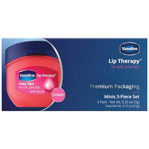 Vaseline Lip Therapy Rosy Lips 3-Pack  Moisturizing Lip Balm for Very Dry Lips in Mini Jars, 0.25 Oz.