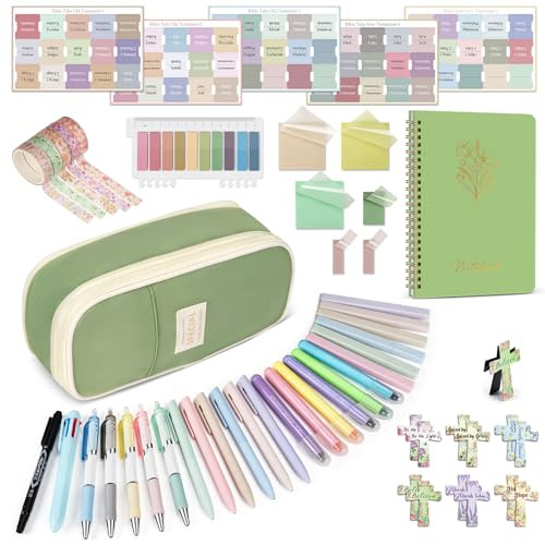 Bible Study Supplies Bible Journaling Kit: Bible Accessories Set with Journal, Pen Case, Tabs, Bookmarks, Tape, Highlighters and Pens No Bleed, Bible
