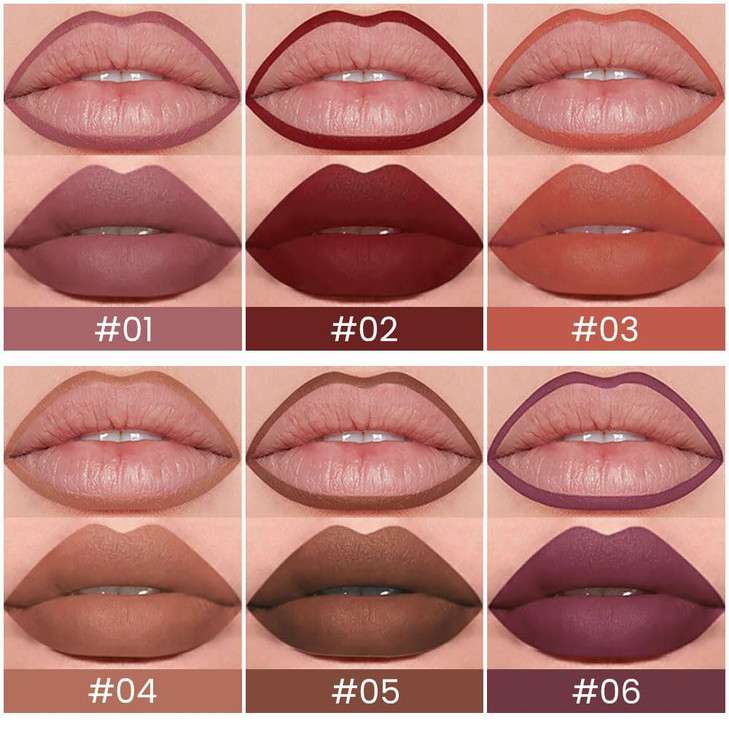 evpct 6Pcs Retractable Lip Liner Pencils Set Pack for Shaping & Sculpting Lips, Mauve Maroon Red Orange Nude Chocolate Dark Brown Plum Creamy Matte G
