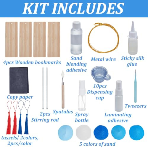 WEBEEDY 4 Sets DIY Cloisonne Enamel Bookmark Kit Wave Craft Bookmark Making Set for Adults Beginner,Blank Bookmarks with Tassels for DIY Crafts Book