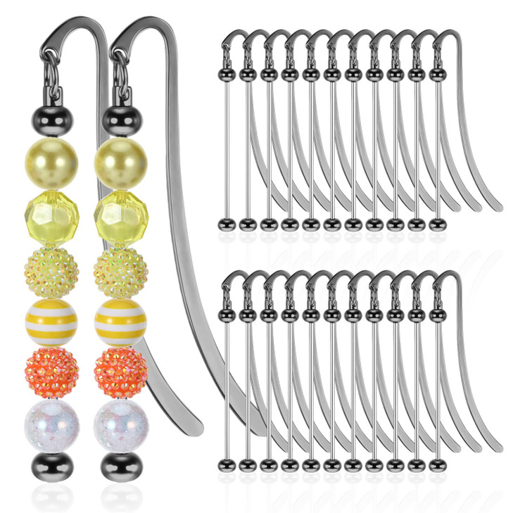 24 Pcs Beadable Bookmarks DIY Metal Bookmark Bar, Metal Beadable Blank Bar Beaded Bookmark Craft Jewelry Pendant DIY Modern, Charm Gifts for Book Lov