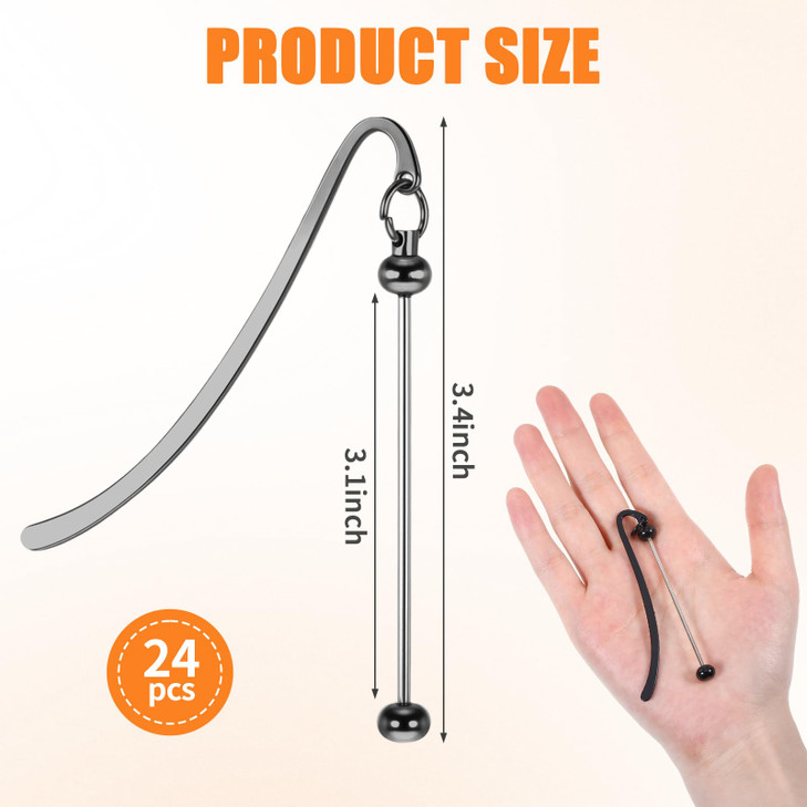 24 Pcs Beadable Bookmarks DIY Metal Bookmark Bar, Metal Beadable Blank Bar Beaded Bookmark Craft Jewelry Pendant DIY Modern, Charm Gifts for Book Lov