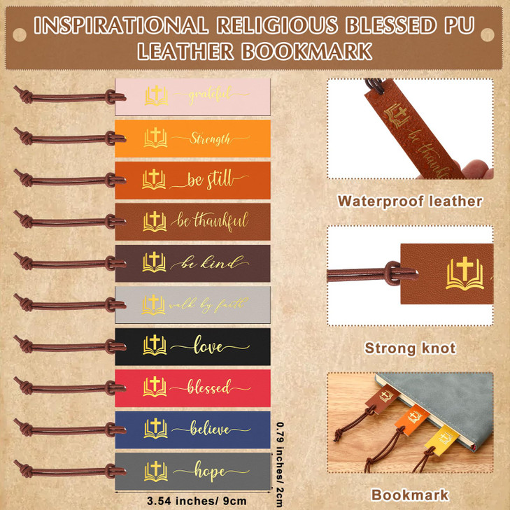 Skyygemm 10 Pcs Christian Leather Bookmarks Inspirational Bible Verse Cross Bookmarks Religious Christian Gifts for Women Men Church Sunday School Su