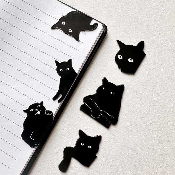 6 Pieces Cute Black Cat Magnetic Bookmarks - Cute Book Markers Clip Set for Women Teachers Students Book Lovers Reading, for School Office Home Suppl