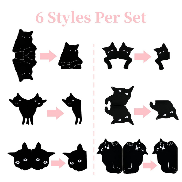 6 Pieces Cute Black Cat Magnetic Bookmarks - Cute Book Markers Clip Set for Women Teachers Students Book Lovers Reading, for School Office Home Suppl