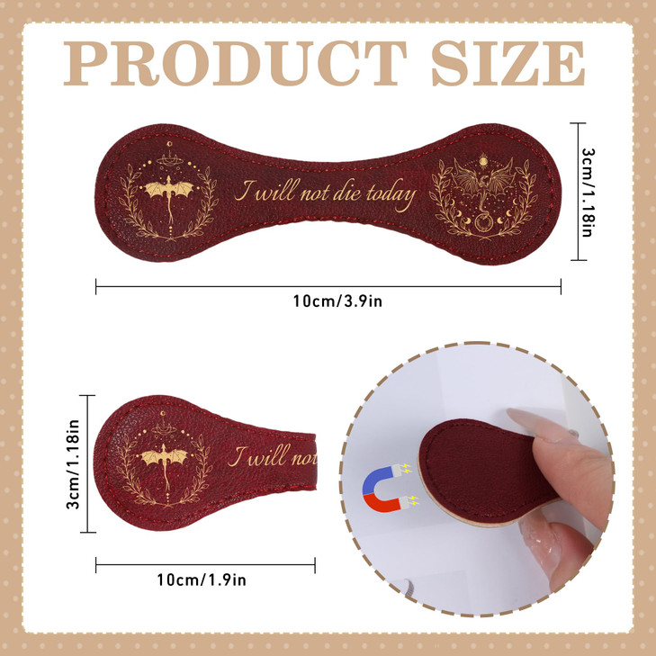 Dragon Magnetic Leather Bookmarks: 2 Pcs Vintage Dragon Leather Bookmark Clips, Red & Green Book Mark for Reading Men Women, Halloween Birthday Gifts