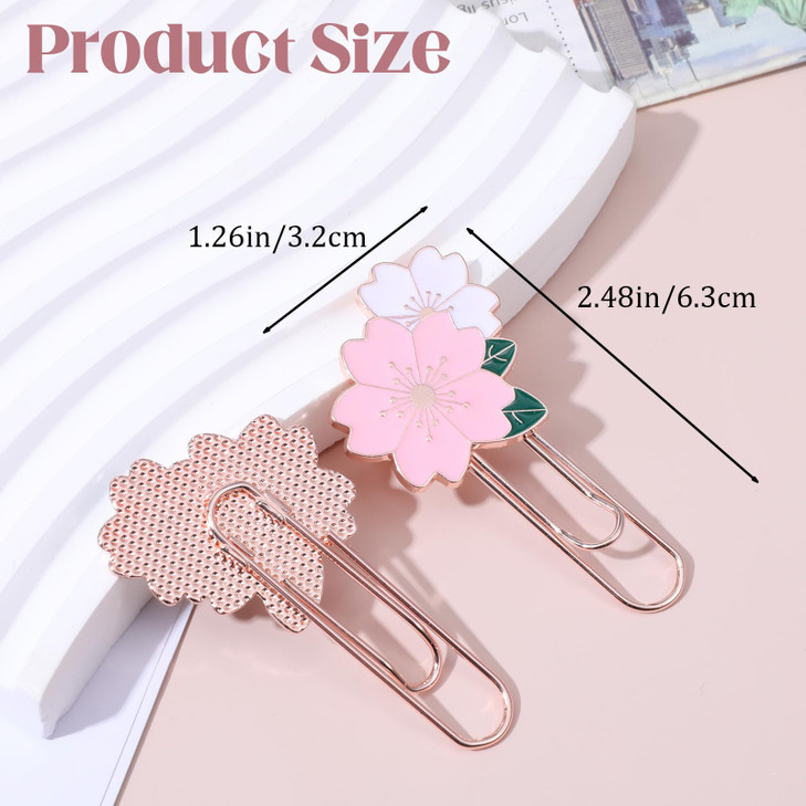 7 Pcs Cherry Paper Clips, Metal Cute Paper Clip Large Size Flower Style Bookmark Colorful Decorative Paperclips Office Supplies for Bookmark Clamp De