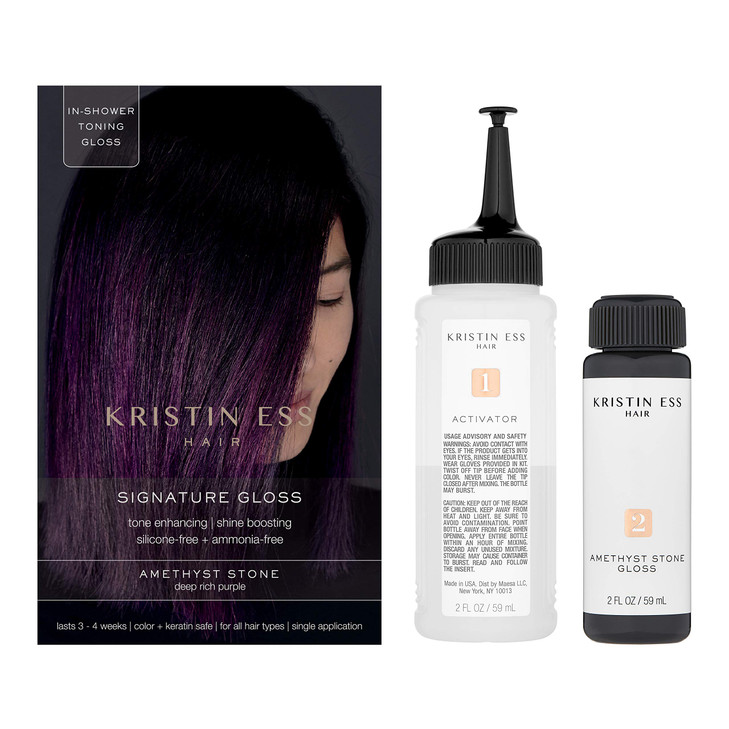 Kristin Ess Hair Gloss in Amethyst Stone Deep Rich Purple - 4 Wk Semi Permanent Hair Dye Glaze - Color Depositing Conditioner & Toner for Vibrant Col