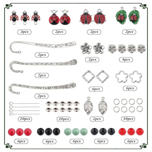 SUNNYCLUE 1 Box DIY 6 Sets Bookmark Kits Carved Hook Bookmarks With Loop Metal Bookmark Hairpin Hook Bookmarks Bulk Spring Insect Ladybug Bookmark Cl