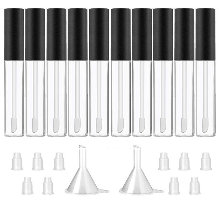GTHER 10ML Lip Gloss Tubes Empty, Empty Lip Gloss Containers, Clear Refillable Lip Balm Bottles with Rubber Inserts and Funnel for Lip Samples Set of