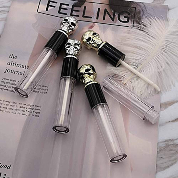 Healthcom 6 Packs 10ml Empty Lip Gloss Tubes Vials Gold/Silver Skull Cap Lip Glaze Tube Cosmetic Lip Balm Bottles Container DIY Lipstick Tube Refilla