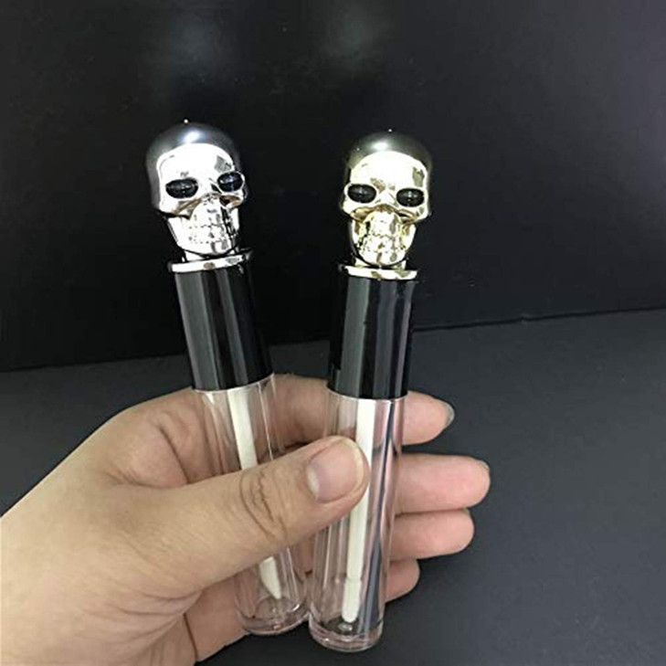 Healthcom 6 Packs 10ml Empty Lip Gloss Tubes Vials Gold/Silver Skull Cap Lip Glaze Tube Cosmetic Lip Balm Bottles Container DIY Lipstick Tube Refilla