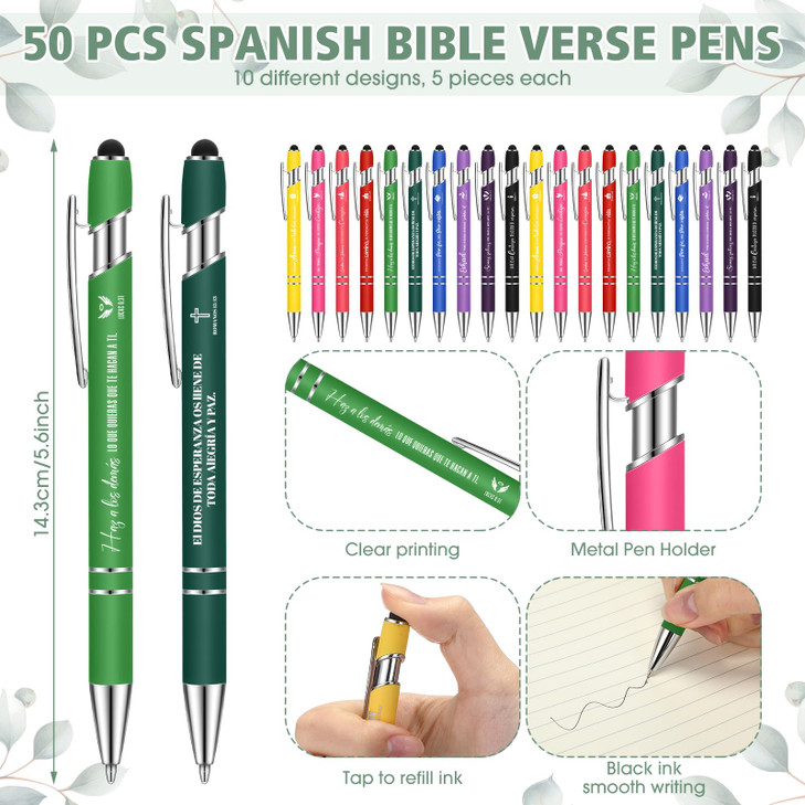 Chiisong 50 Sets Spanish Christian Gifts Bulk for Church Bible Verse Pens with Bookmarks Back to School Regalos Cristianos En Espanol for Religious C