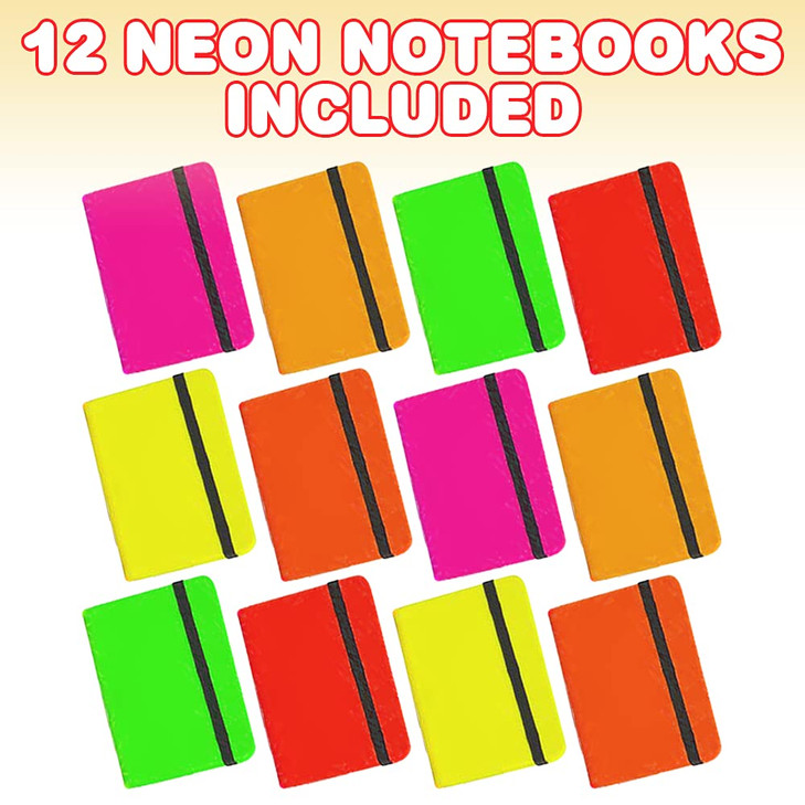 ArtCreativity Neon Notebooks for Kids, Set Of 12, Colorful Office Supplies, Journals For Boys And Girls with Bookmark And Rubber Closure, Back To Sch