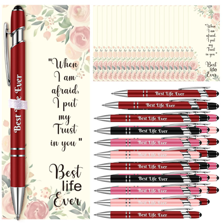 Sayglossy 48 Pcs Bible Gifts Sets Include 24 Christian Bible Verse Bamboo Pens 24 Bible Sticky Cards for Ministry Supplies Bookmarks Herald Conferenc