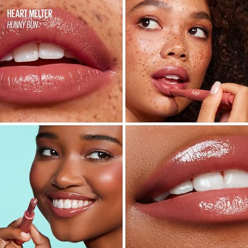 Kaja Lip Gloss - Heart Melter | High-shine, Glossy Finish, Peppy Pink Nude, Moisturize, 05 Hunny Bun, 0.04 Oz