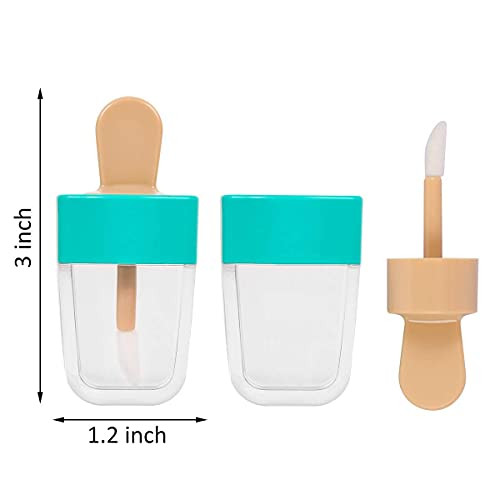 JOLLYSTYLE 15PCS Lip Gloss Tubes - Pink Green Blue Ice Cream Shape Lip Gloss Containers Empty - Refillable Clear Lipgloss/Lip Balm Containers for Gir