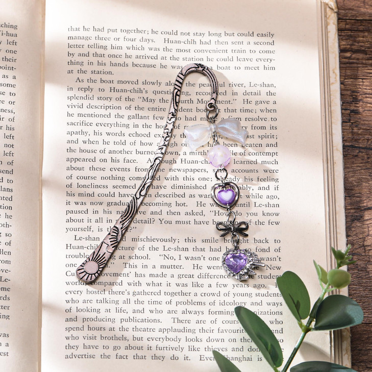 Berirexrion Fantasy Fairy Metal Bookmark - Unique Y2K Book Mark Charm Bow Beads Aesthetic Page Marks Appreciation Gifts for Reading Lovers Women Girl