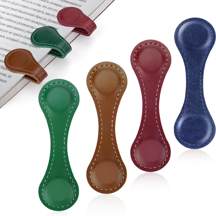 Personalized Leather Magnetic Bookmark with Double-Sided Page Markers, Clips and Buckles - Reading Supplies for Book Lovers (4 Pcs)