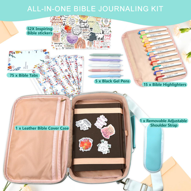 WOBAGMEN Bible Cover Case for Women, Large Faux Leather Bible Book Cover with Bible Study Supplies, Green