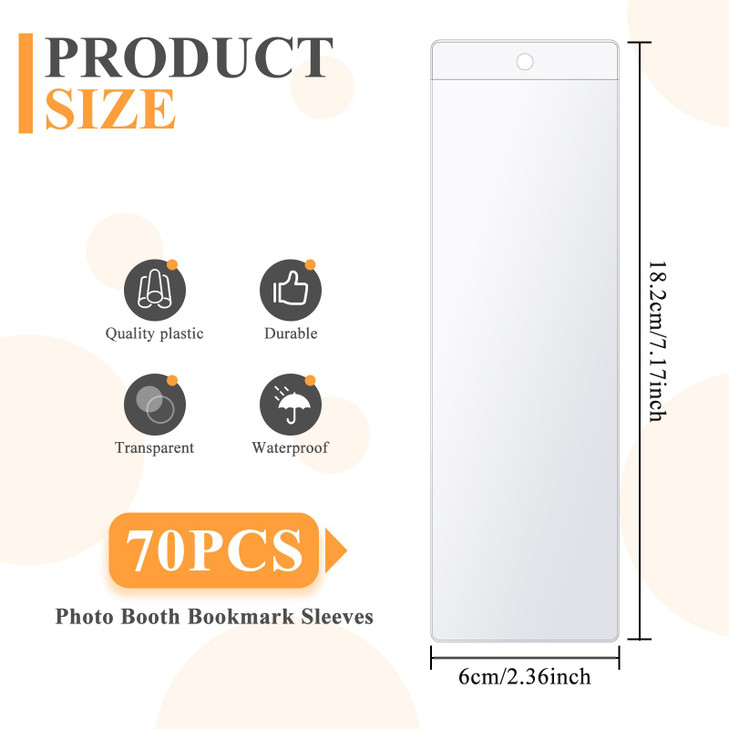 Ira Pollitt 70 Pieces Bookmark Sleeves Clear Bookmark Holders Photobooth Sleeves 7.17x2.36 inch Plastic Blank Book Mark Cover with Hole for School, O