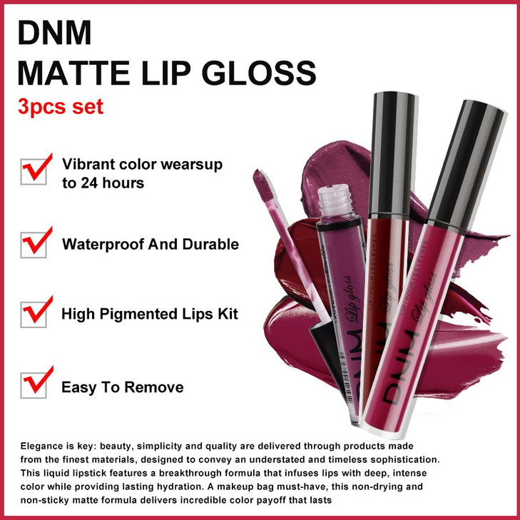 evpct 3Pcs Dark Red Purple Plum Matte Liquid Lipstick Sets for Women Matte Lip Stain Long Lasting Waterproof, Burgundy Blood Blue Red lipstick, Black