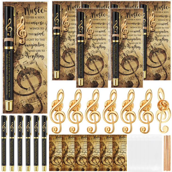Sayglossy 6 Sets Music Themed Appreciation Gifts Bulk Valentine's Day Office Gifts Inspirational Musical Pens Pins and Bookmarks for Musicians Band C
