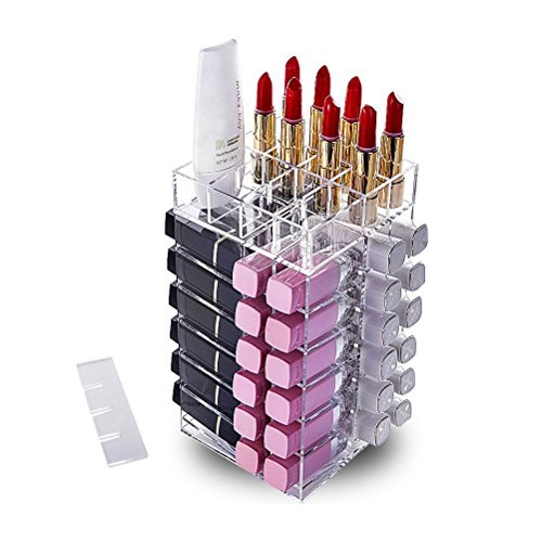 HBlife Lipstick Holder, Acrylic Rotating 64 Lipstick Tower Organizer Spinning Lipgloss Holder with Removable Dividers