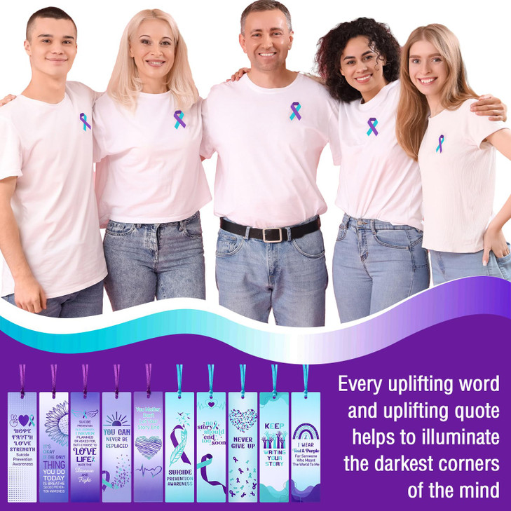 Fuyoooo 100 Pcs Suicide Prevention Awareness Bookmarks, World Suicide Prevention Day Gift Set for Suicide Prevention Awareness Seminar Stationery Sup