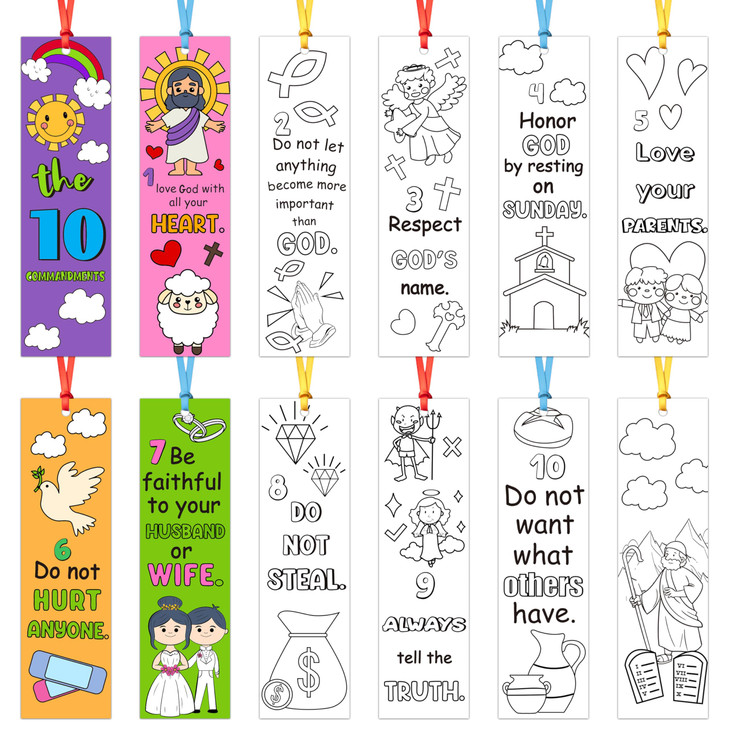 The Ten Commandments Color Your Own Bookmarks for Kids- 120Pcs Bulk 10 Commandments DIY Coloring Blank Bookmarks Christian Classroom Art Craft Suppli