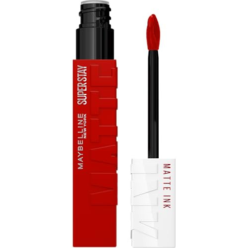 Maybelline Super Stay Matte Ink Liquid Lipstick Makeup, Long Lasting High Impact Color, Up to 16H Wear, Exhilarator, Ruby Red, 1 Count, Packaging May