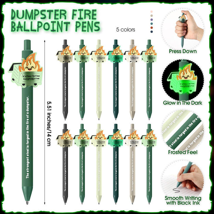 Sinload 12 Set Dumpster Fire Pens Funny Ballpoint Pens ID Card Holder and Emotional Bookmarks Employee Appreciation Gifts Bulk for Team Staff Office
