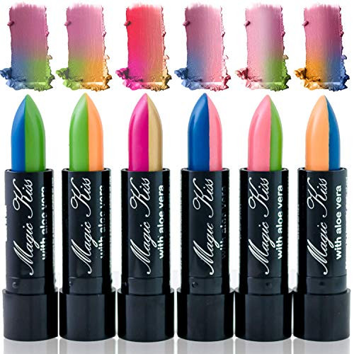 Pack of 6 Magic Kiss Color Changing Matte Lipstick set, Long Lasting Nutritious Lips Moisturizer Magic Temperature Color Change Lip Balm with Aloe Ve