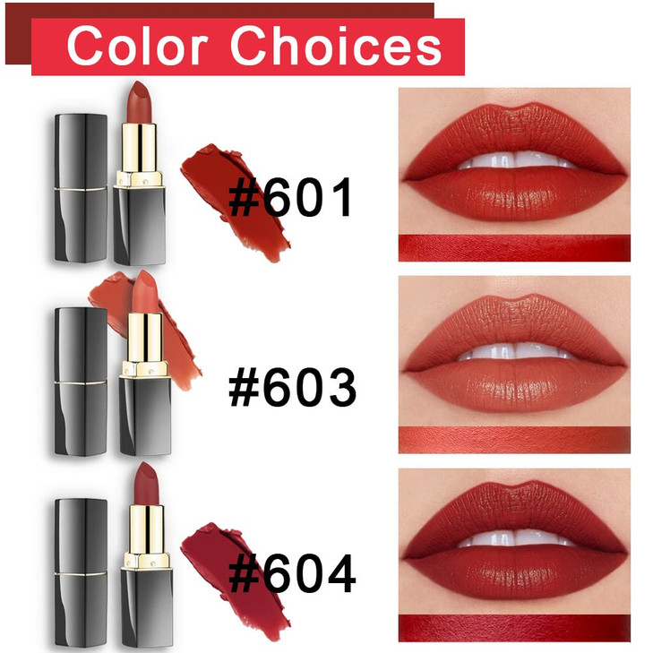 evpct 3Pcs Dark Light Bright Red Matte Lipstick Pack Sets for Women,Ruby Red Silky Velvet Lipstick Matte Long Lasting Smudge Proof Lipstick Lip Stain