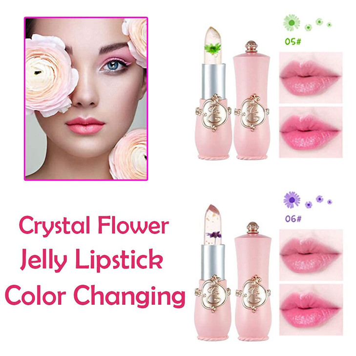 BINGBRUSH 2Pcs Color Changing Lipstick,Pink Crystal Flower Jelly PH Mood Long Lasting Labiales Lip Care Moisturizer Lip Balm Korean Magic Lip Gloss L