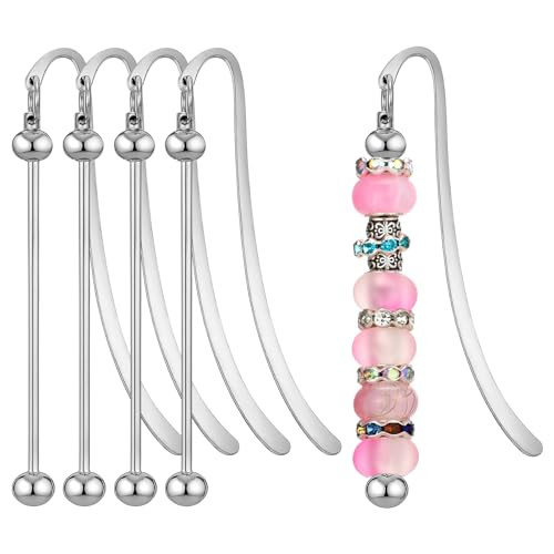 Ajcotahm 4 PCS Beadable Bookmarks, Metal Blank Bar Bookmark DIY Craft Jewelry Pendant Charm Bookmarks Gift for Book Lovers Student Teacher Office Sup
