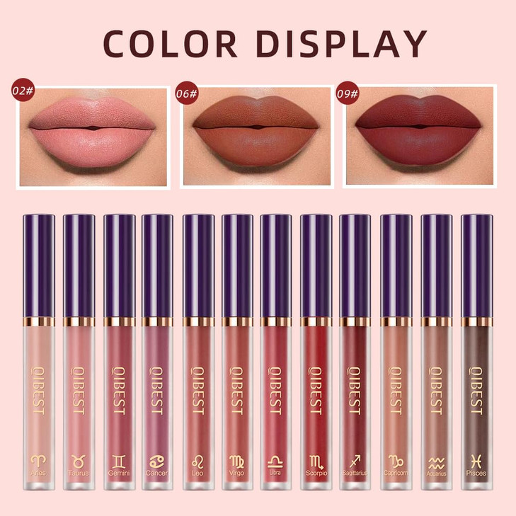 BestLand 12Pcs Matte Lipstick Lip Makeup Kit, Velvety Liquid Lipstick Waterproof Long Lasting Durable Nude Zodiac Signs Lip Gloss Beauty Cosmetics Gi