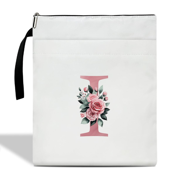 Initials I Book Sleeve with Zipper, Monogrammed Gifts for Women, Floral Book Sleeve for Book Lovers Gift for Teacher Librarian Bookworm Bookish, Pers