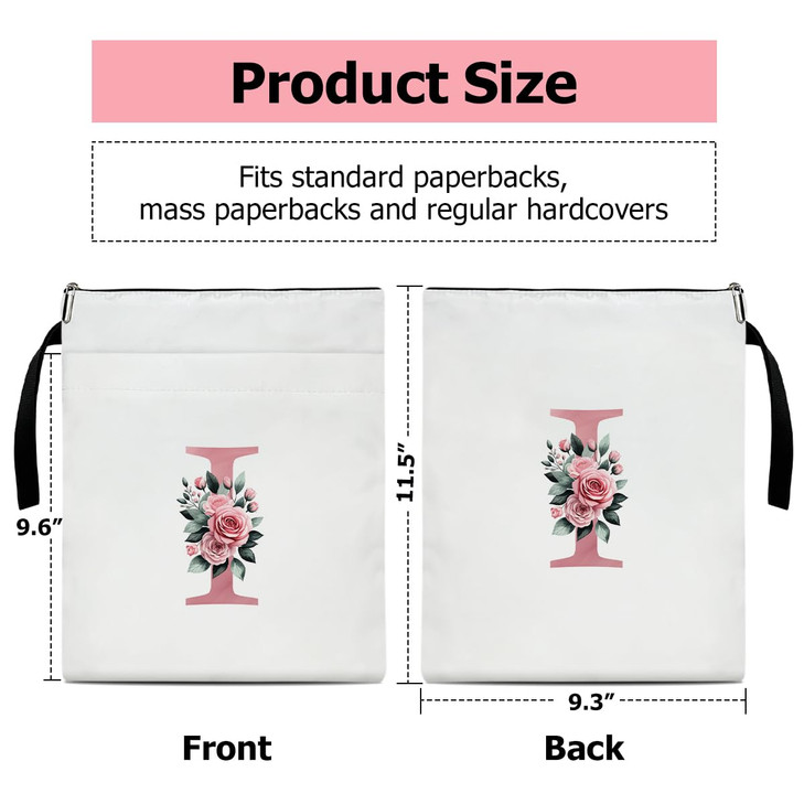 Initials I Book Sleeve with Zipper, Monogrammed Gifts for Women, Floral Book Sleeve for Book Lovers Gift for Teacher Librarian Bookworm Bookish, Pers