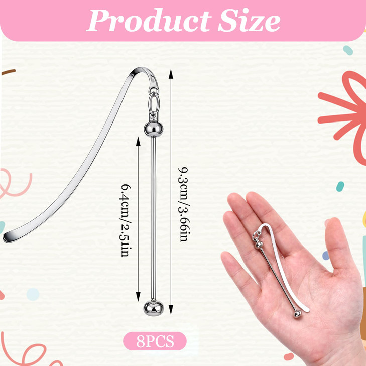 8Pcs Silver Beadable Bookmarks DIY Metal Blank Bar Modern Bookmark for Beads Stainless Steel Modern Beaded Craft Jewelry Pendant Charm Gift for Book