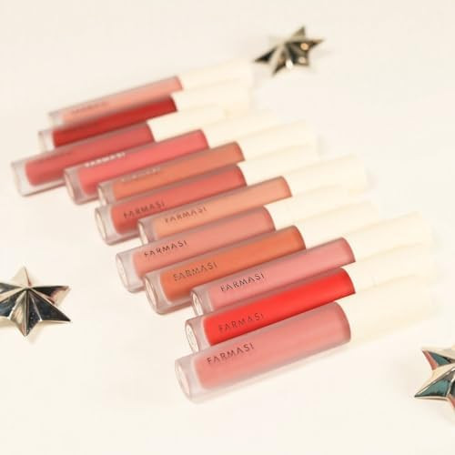 FARMASi Make Up Matte Liquid Lipstick, Long-Lasting and Ultra-comfortable, High-Impact, Lightweight, Organic, Pure Pigments 0.14 fl.oz (Red Love)