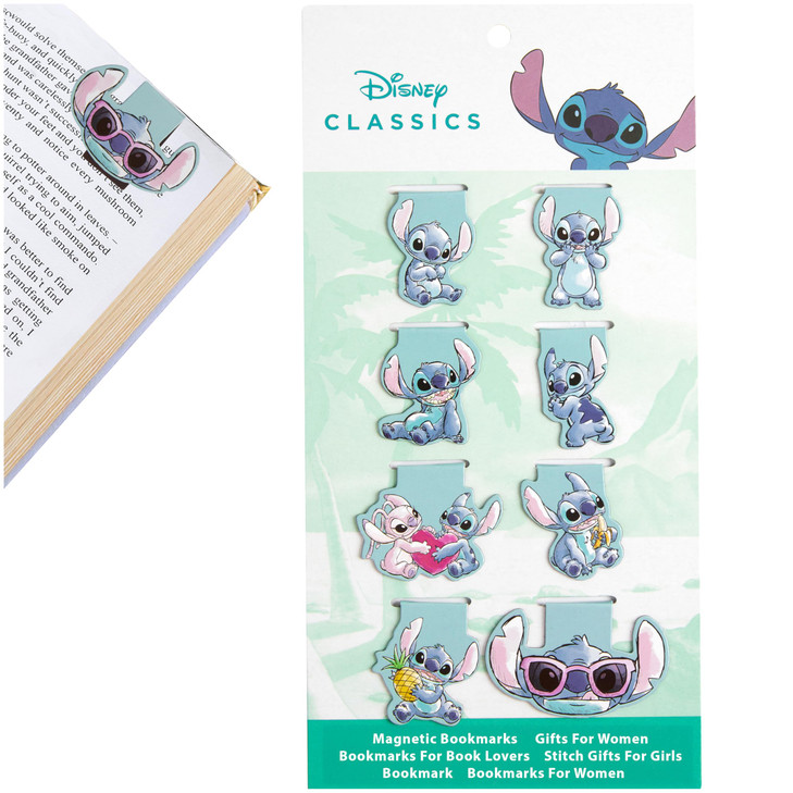 Disney Stitch Magnetic Bookmark Page Clip Reading Accessories for Book Lovers University Teacher Stocking Stuffer Secret Santa Gift (Blue 8 Pack)