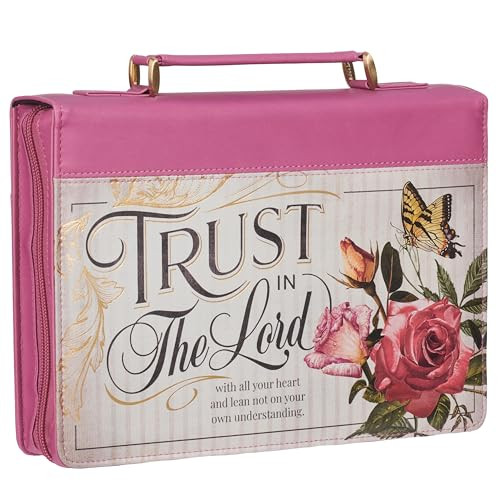 Christian Art Gifts Rose Pink Floral Fashion Bible Cover for Women: Trust in The Lord - Prov. 3:5 Inspirational Scripture Verse, Vintage Vegan Leathe