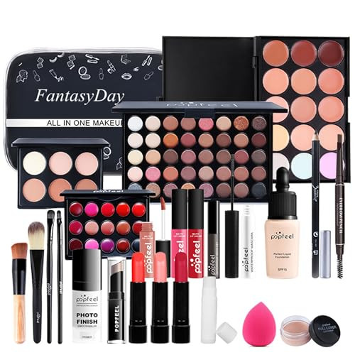 FantasyDay All in One Makeup Kit for Women Full Kit Girls Makeup Gift Sets Xmas Essential Bundle Include Eyeshadow Palette Lipstick Blush Concealer E