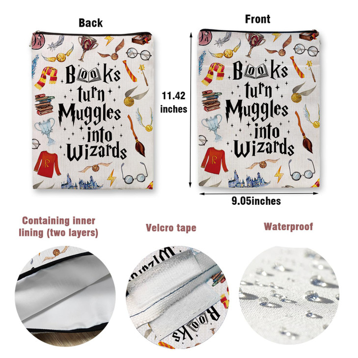 Magic Wizard Book Sleeve, Potter Merch Bookish Gift, Wizard Gift Book Covers Librarian Reader Bibliophile Bookworm Reading Lover Gift(Books Turn Mugg